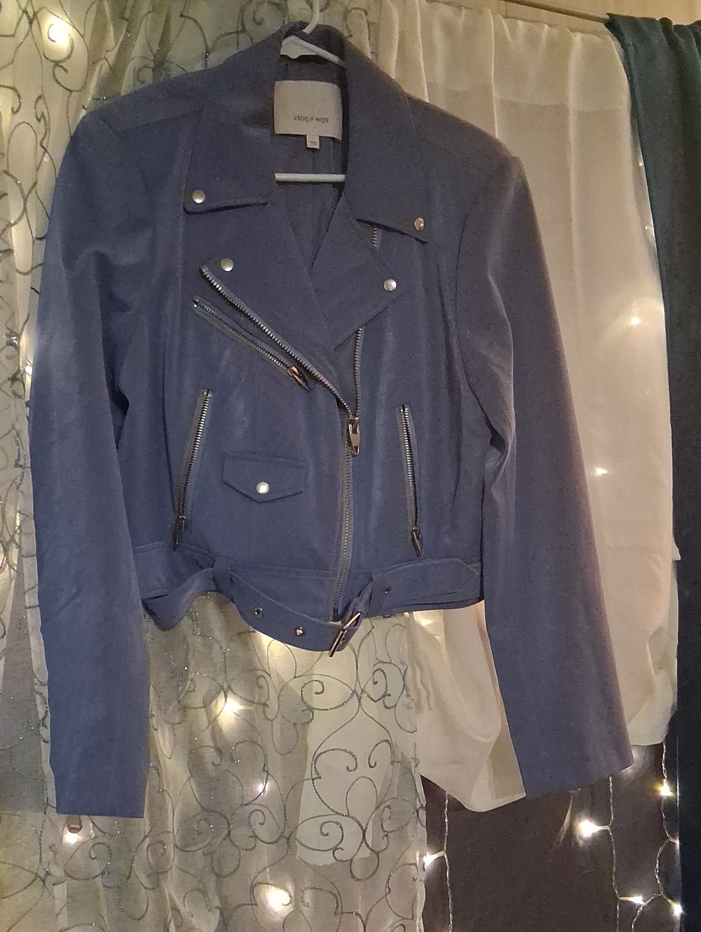 cinq à sept Slate Blue Leather Moto Jacket